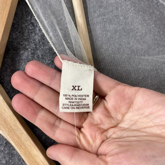 New Mudd Top Women XL Beige Floral Embroidered Sheer Tie Up V-Neck Long Sleeve - Picture 7 of 8